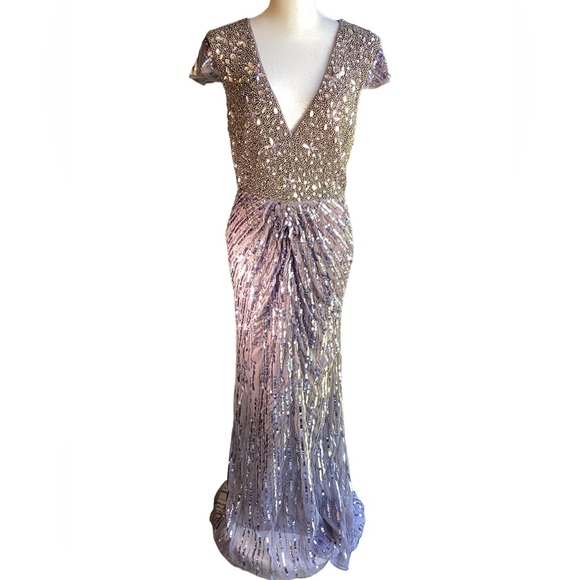 NWT Mac Duggal V Neck Cap Sleeve Hand Beaded Gown in Lavender B28 - Picture 17 of 17